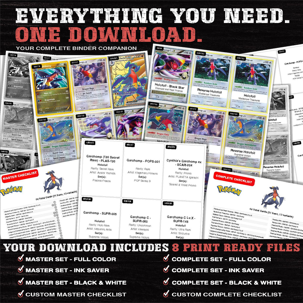 Everything included in the Garchomp master set download - 8 PDF files