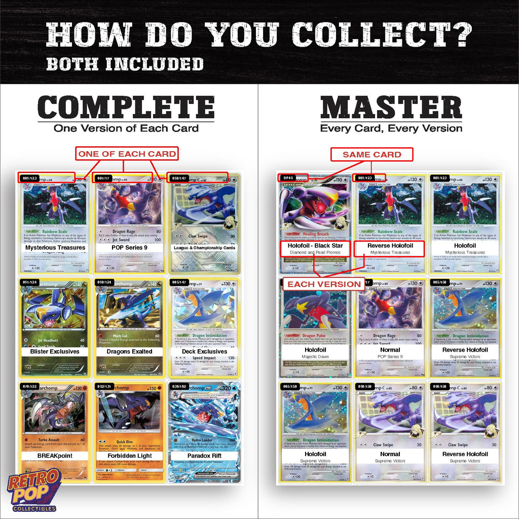 Complete Set vs Master Set versions of the Garchomp binder placeholders