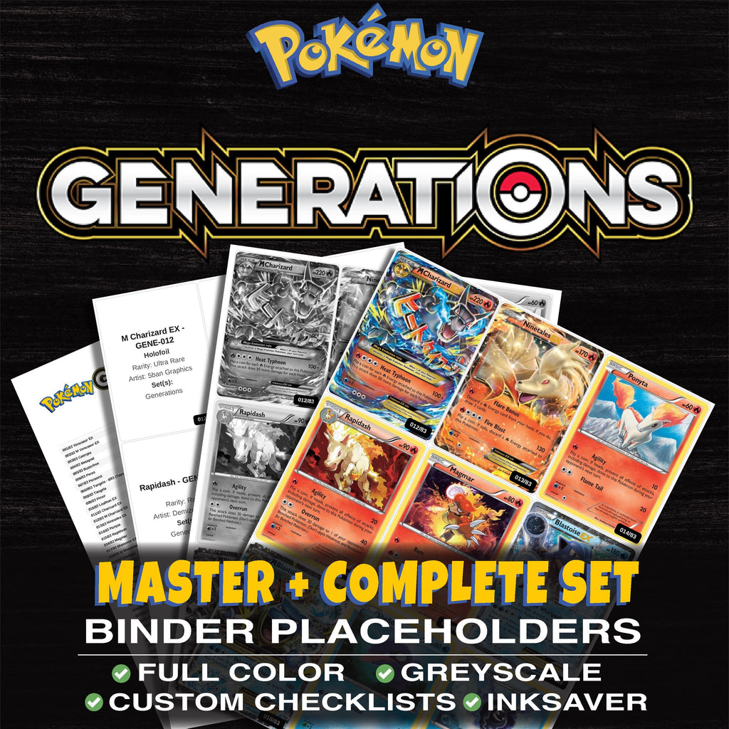 Generations Pokemon binder placeholders printable PDF - includes M Charizard EX