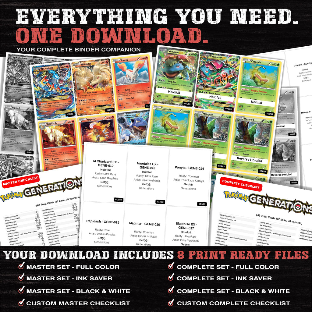 Everything included in the Generations placeholder download - 8 PDF files