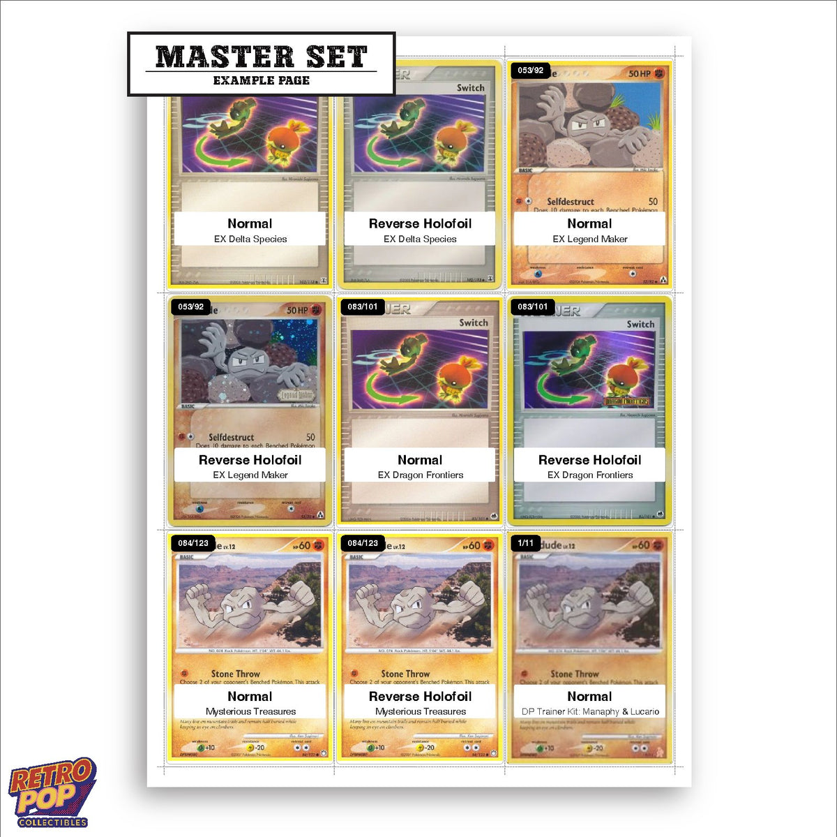 Printed Geodude Pokemon placeholders in binder - real photo 1