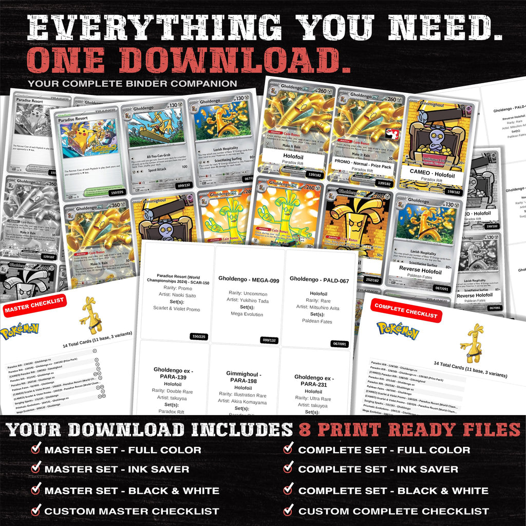 Everything included in the Gholdengo master set download - 8 PDF files