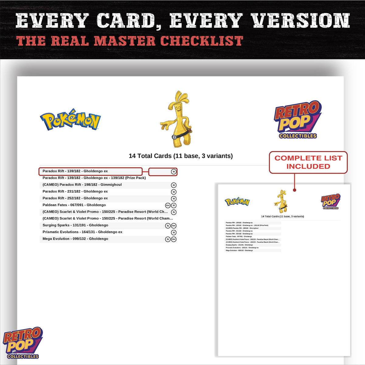Gholdengo master set checklist PDF preview - every card listed