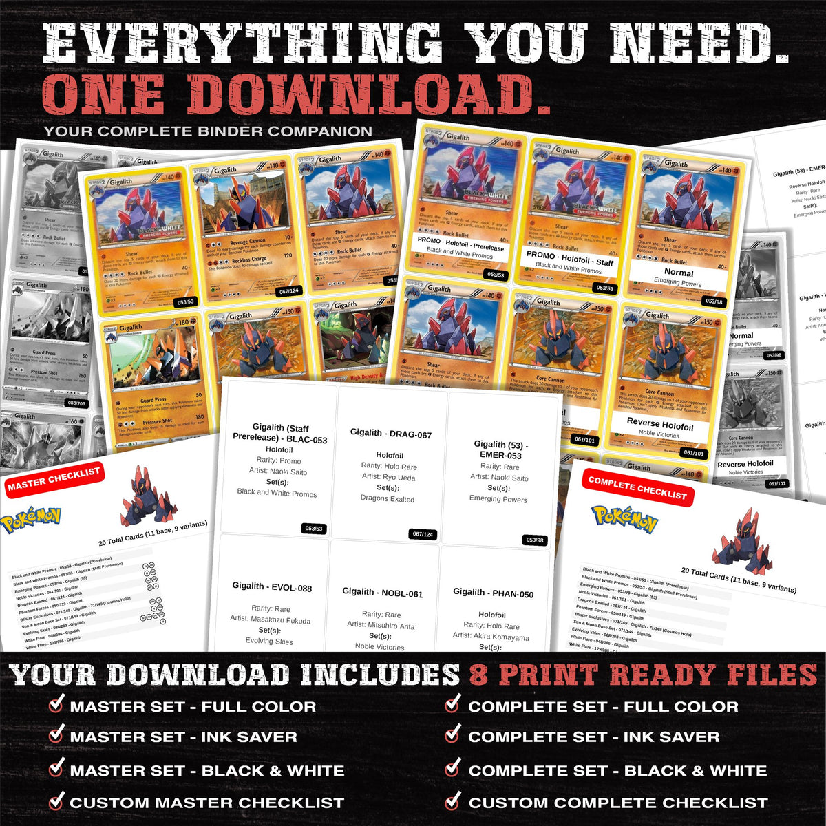 Everything included in the Gigalith master set download - 8 PDF files