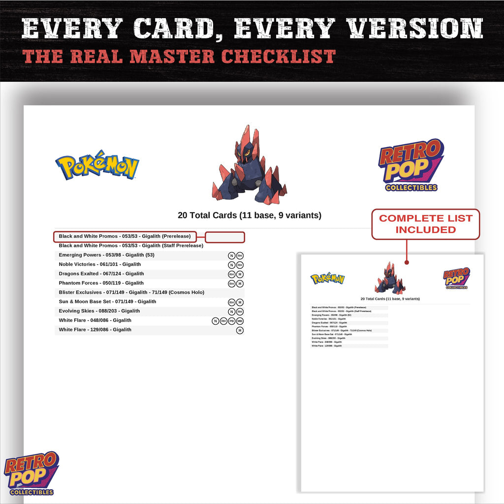 Gigalith master set checklist PDF preview - every card listed
