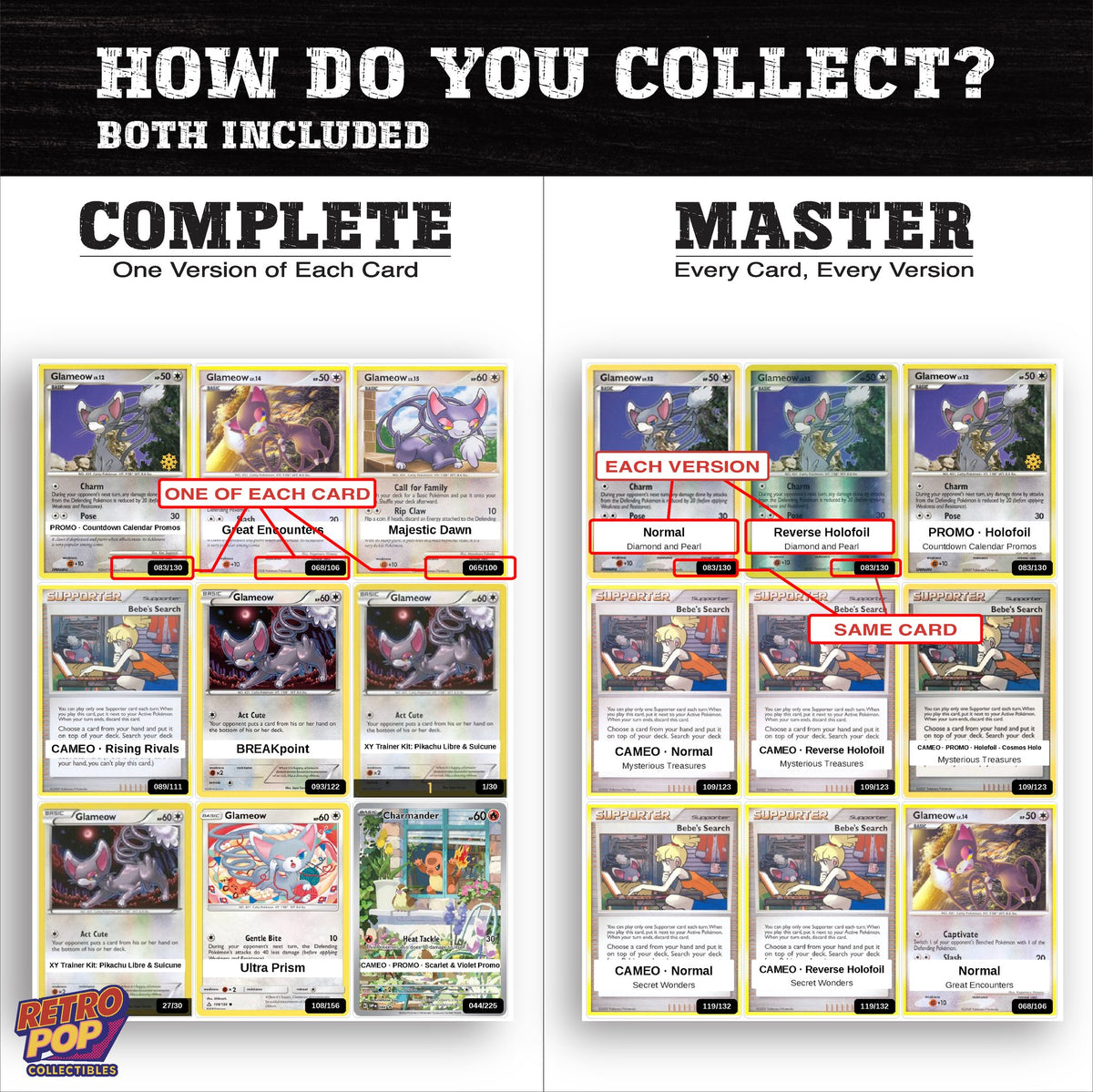Complete Set vs Master Set versions of the Glameow binder placeholders
