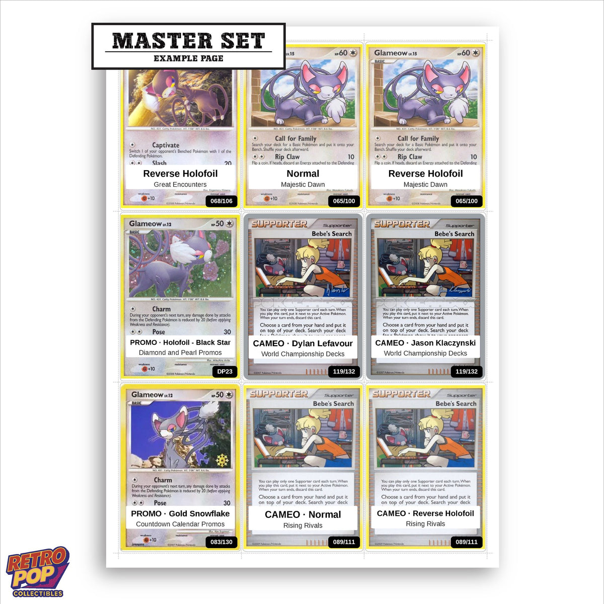 Printed Glameow Pokemon placeholders in binder - real photo 1