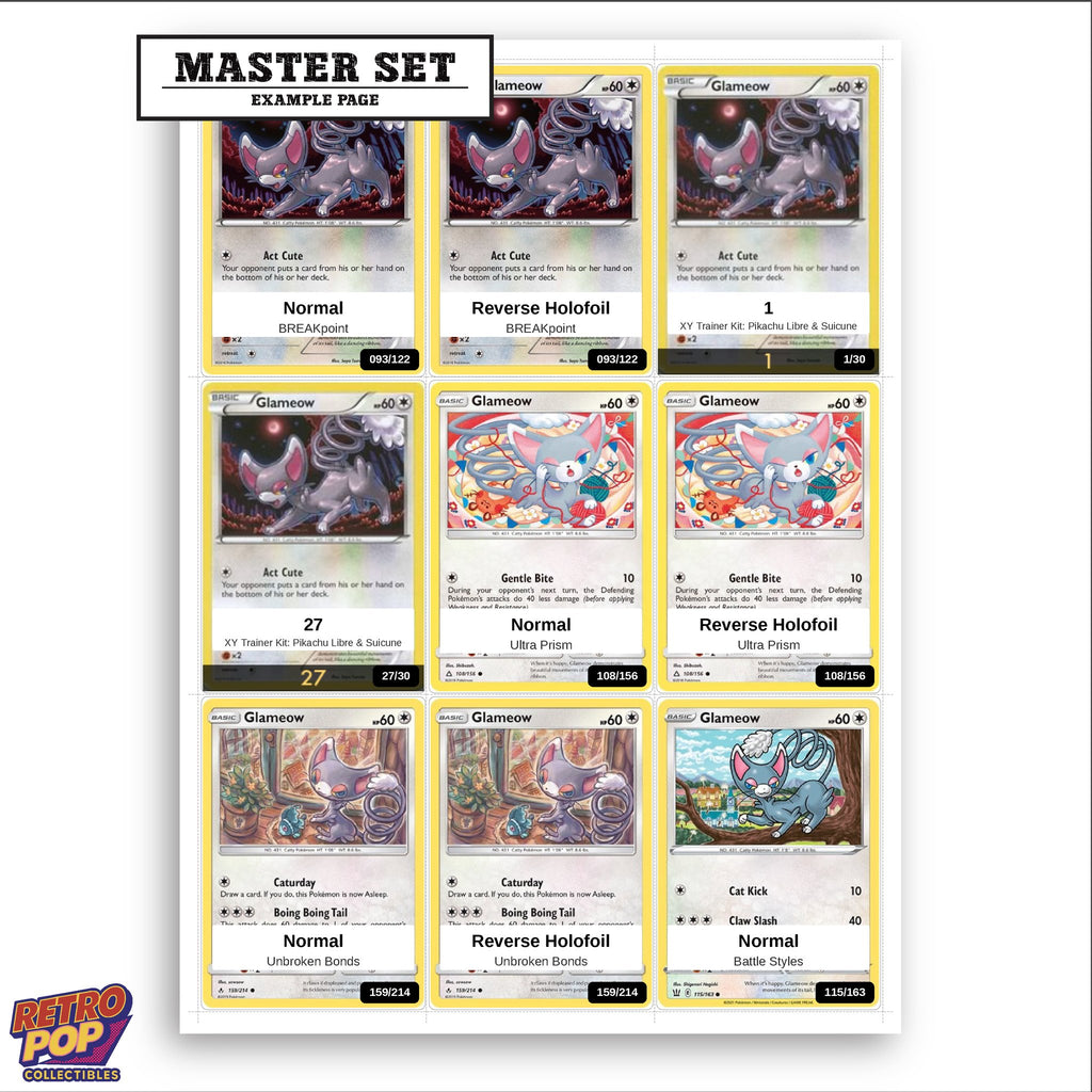 Printed Glameow Pokemon placeholders in binder - real photo 3