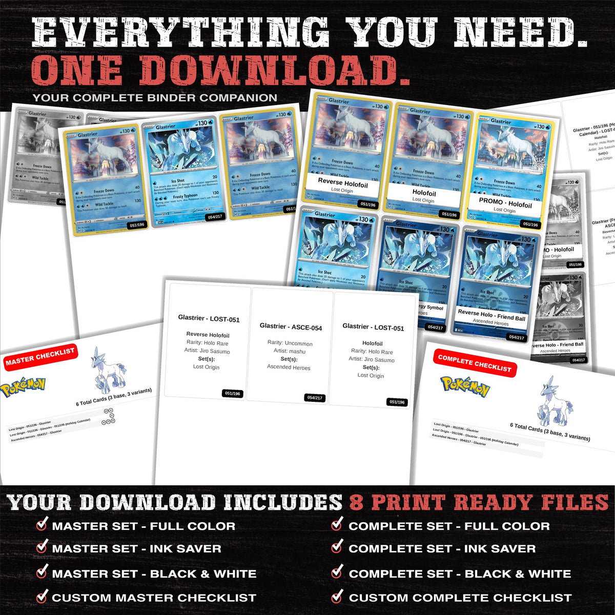 Everything included in the Glastrier master set download - 8 PDF files