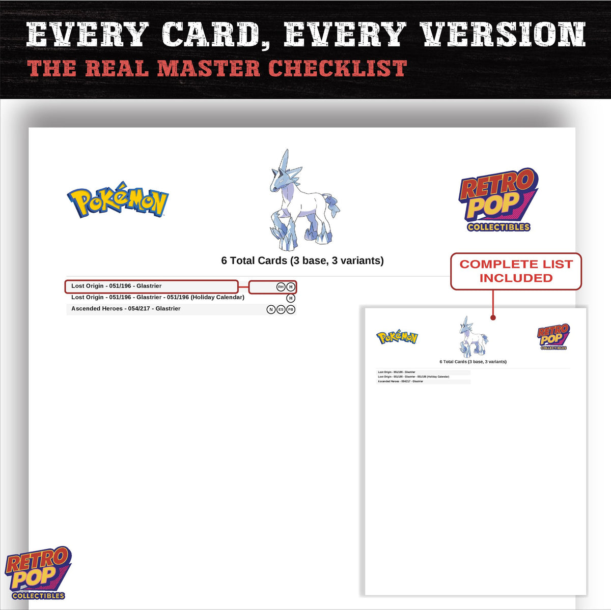 Glastrier master set checklist PDF preview - every card listed