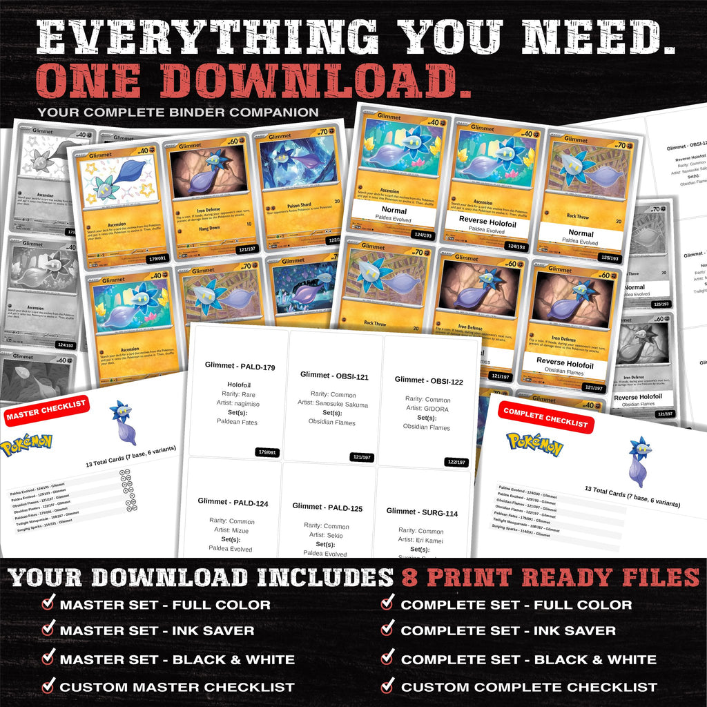 Everything included in the Glimmet master set download - 8 PDF files