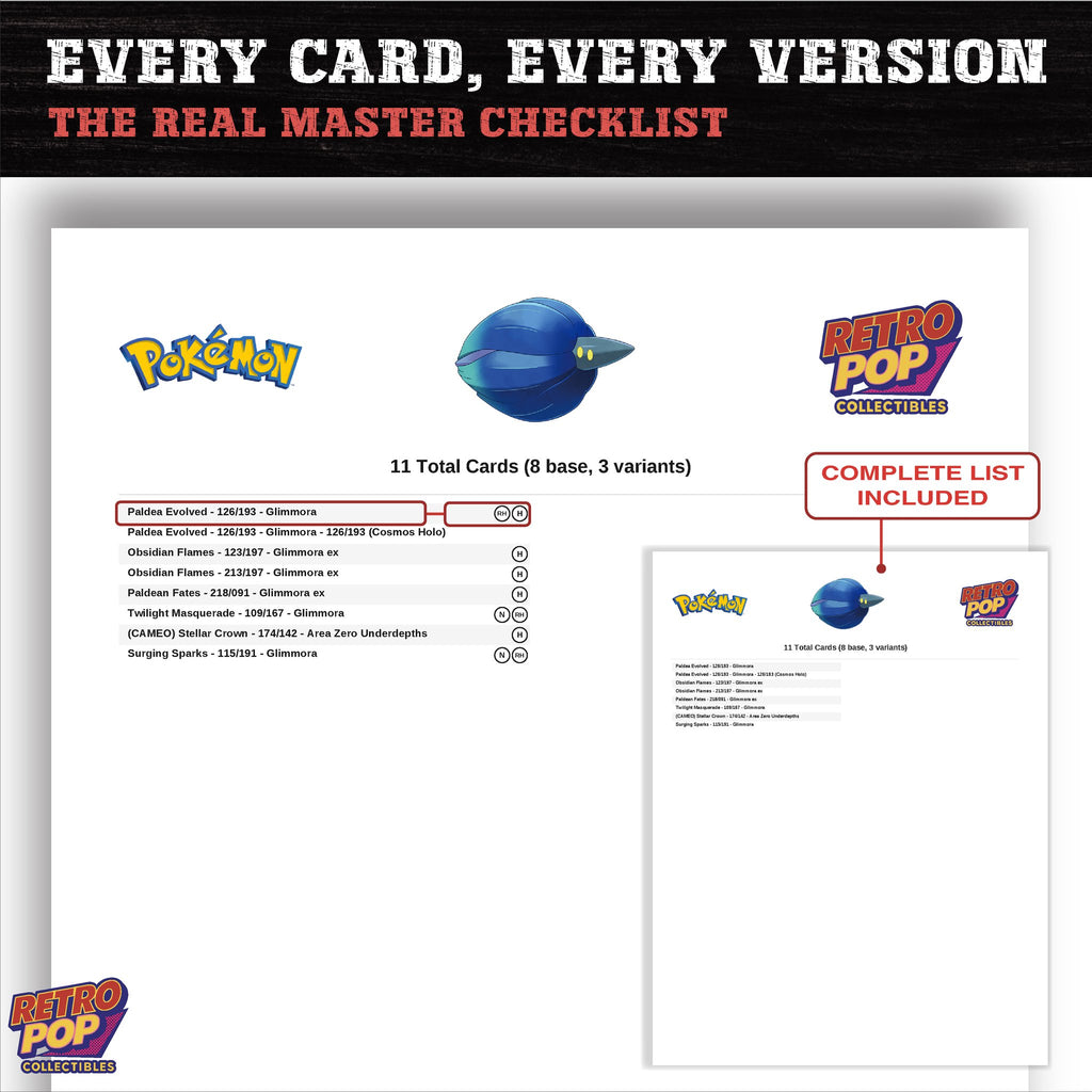 Glimmora master set checklist PDF preview - every card listed
