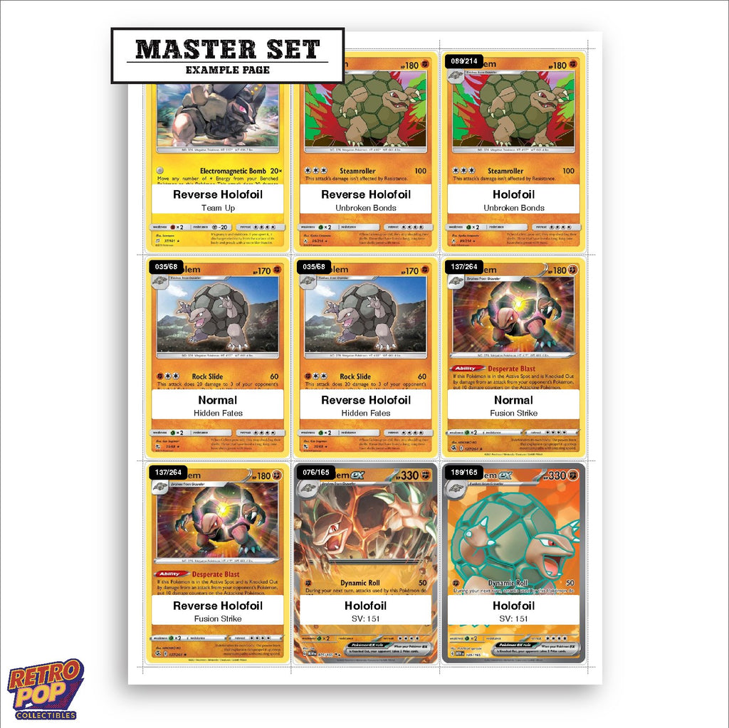 Printed Golem Pokemon placeholders in binder - real photo 1