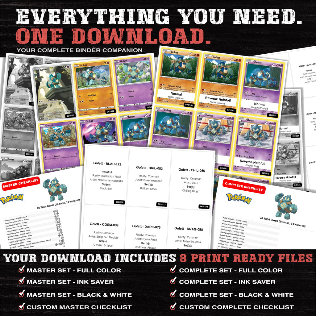 Everything included in the Golett master set download - 8 PDF files