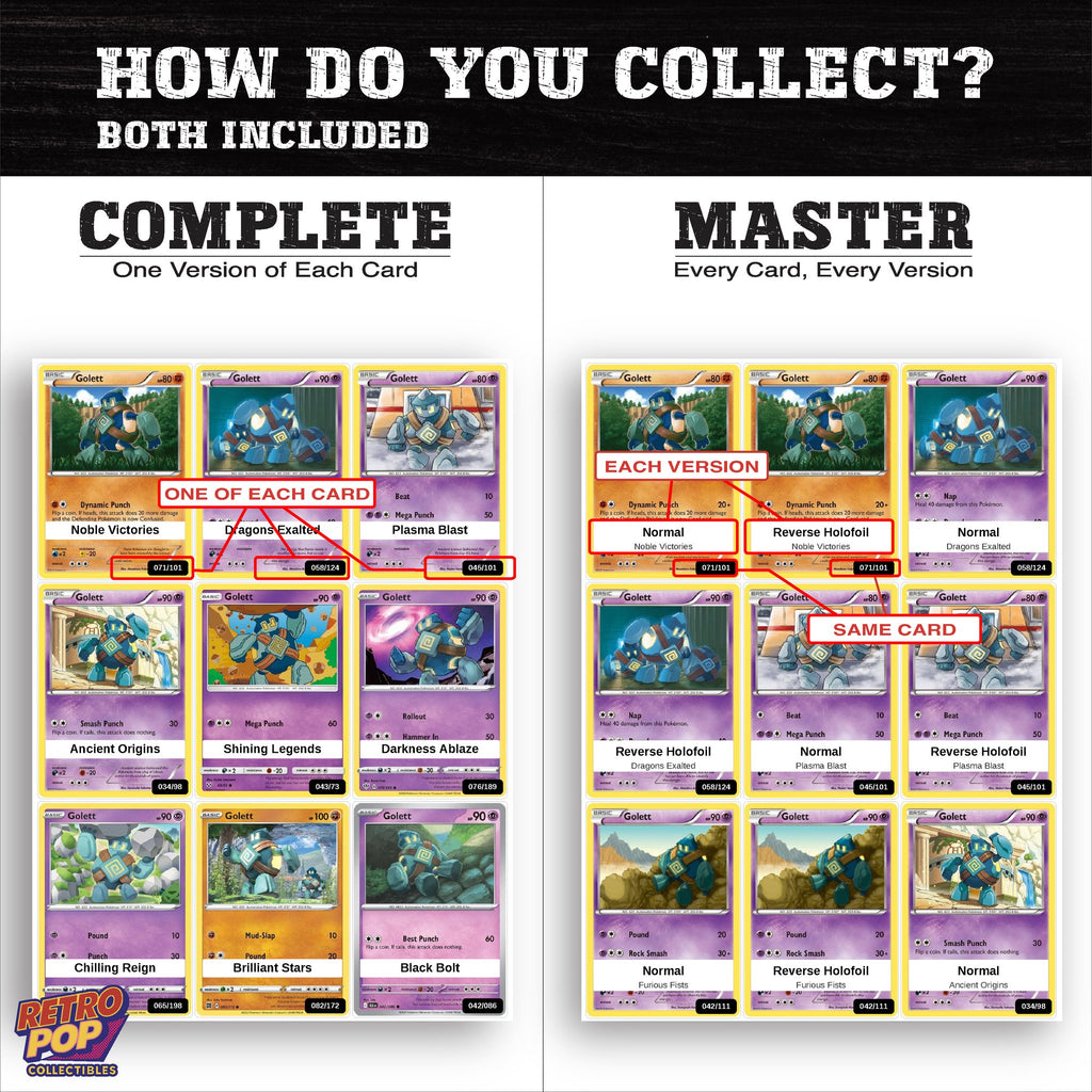 Complete Set vs Master Set versions of the Golett binder placeholders