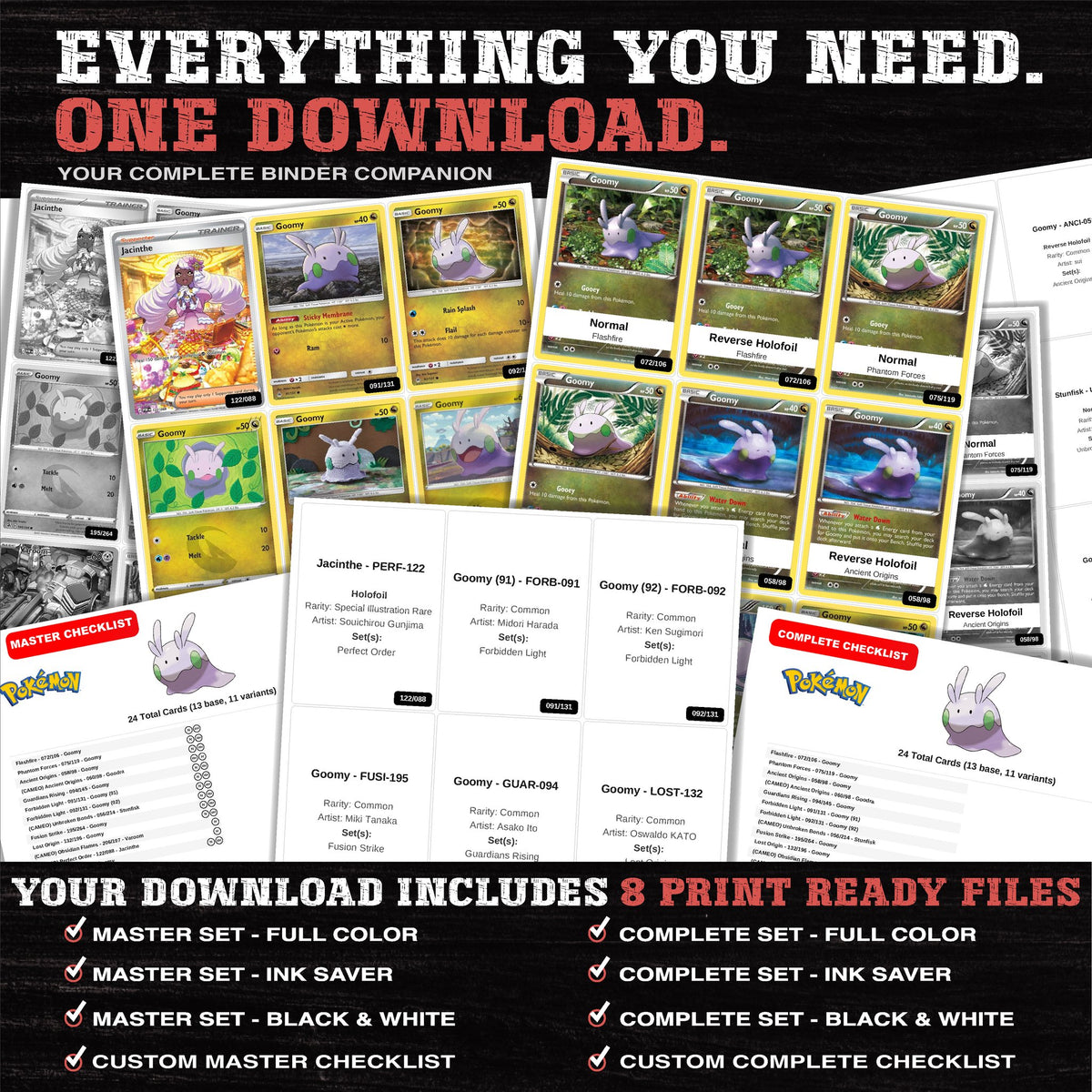 Everything included in the Goomy master set download - 8 PDF files