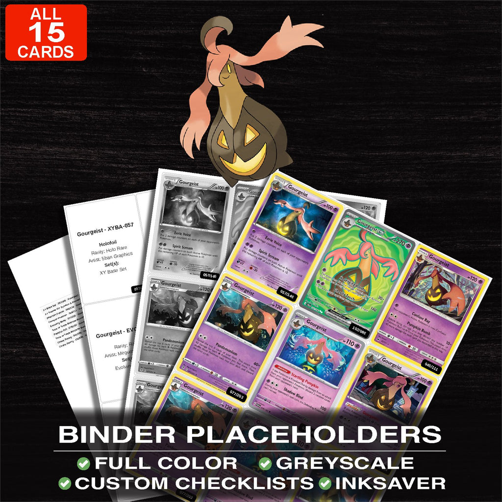 Every Gourgeist Pokemon card ever made - master set binder placeholders with Gourgeist