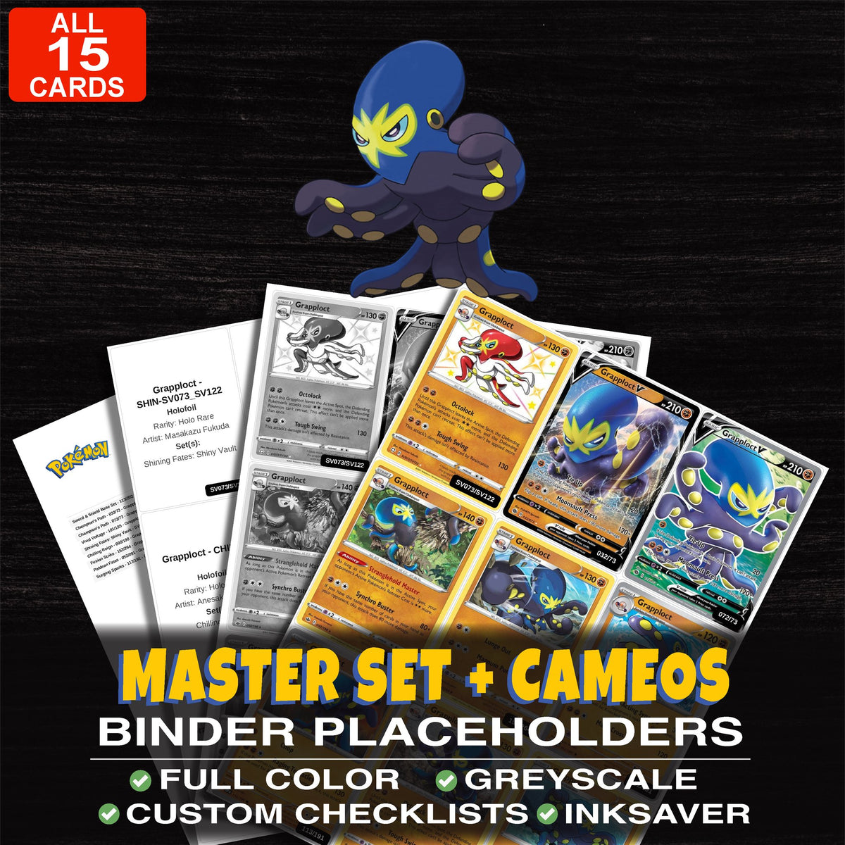 Every Grapploct Pokemon card ever made - master set binder placeholders with Grapploct
