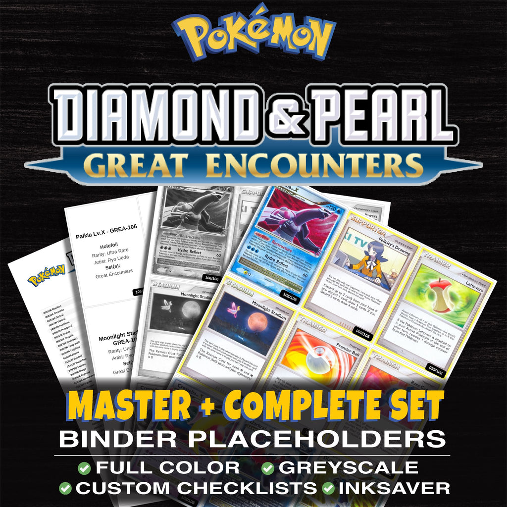 Great Encounters Pokemon binder placeholders printable PDF - includes Dialga Lv.X