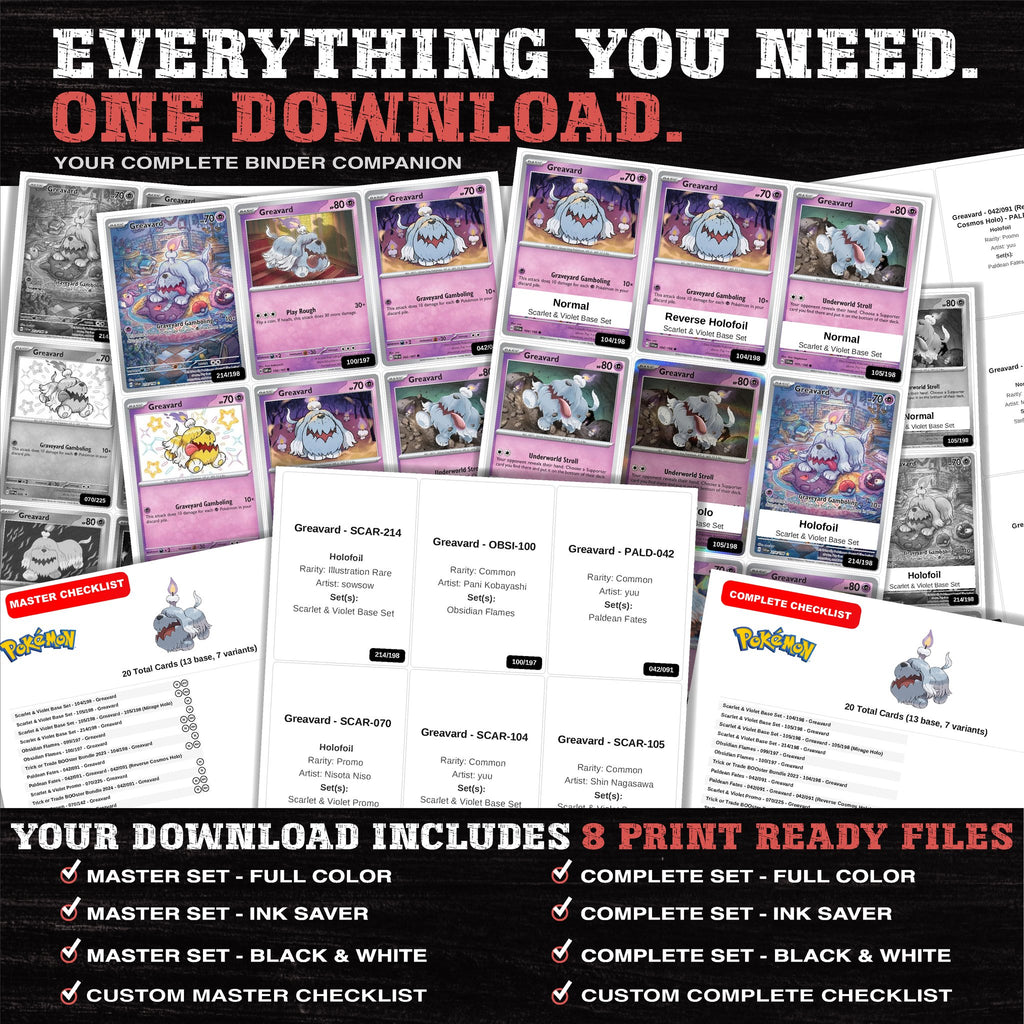Everything included in the Greavard master set download - 8 PDF files