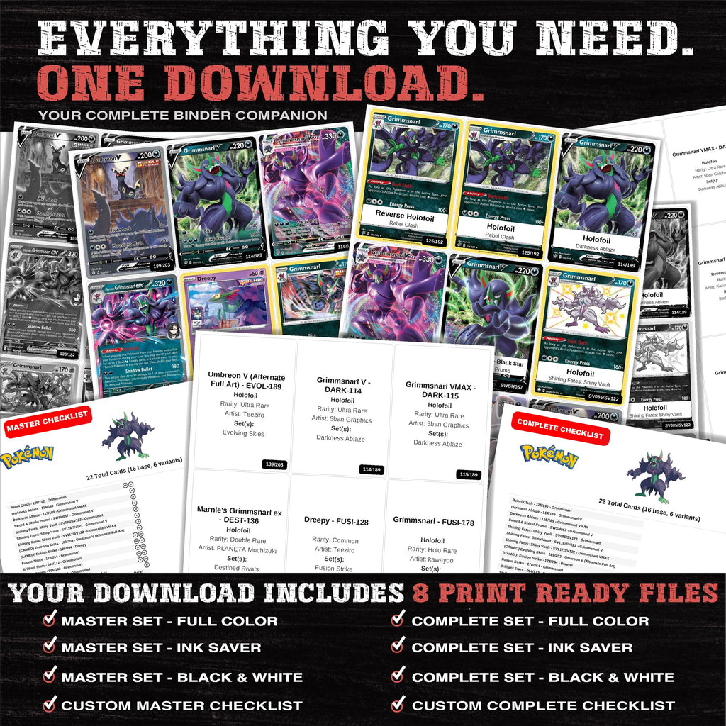 Everything included in the Grimmsnarl master set download - 8 PDF files