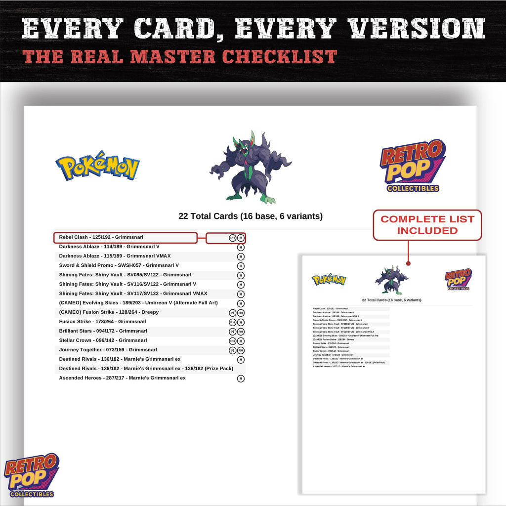 Grimmsnarl master set checklist PDF preview - every card listed
