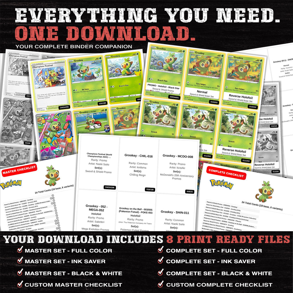 Everything included in the Grookey master set download - 8 PDF files