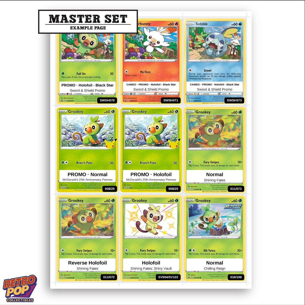 Printed Grookey Pokemon placeholders in binder - real photo 3
