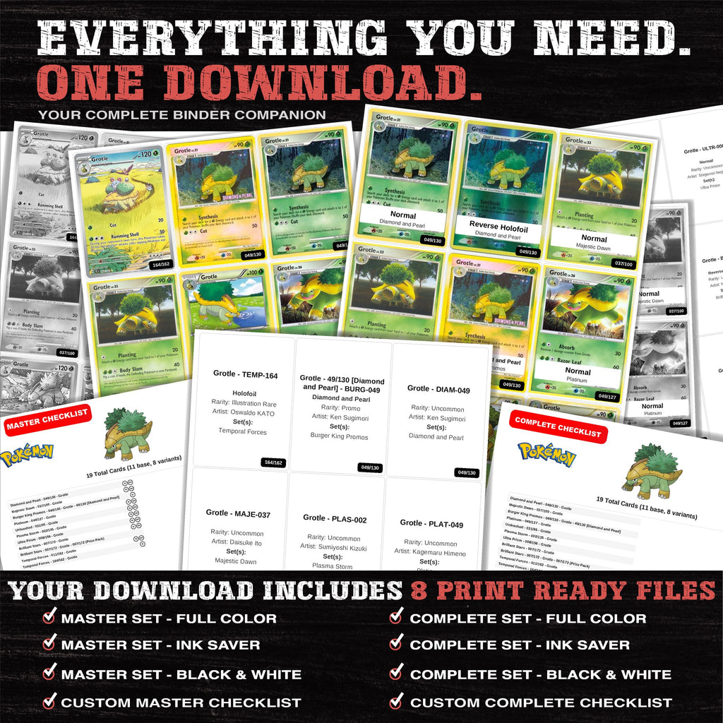 Everything included in the Grotle master set download - 8 PDF files