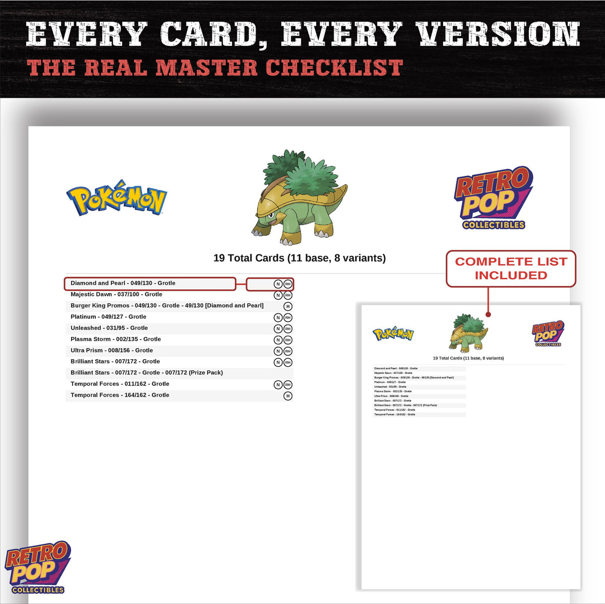 Grotle master set checklist PDF preview - every card listed