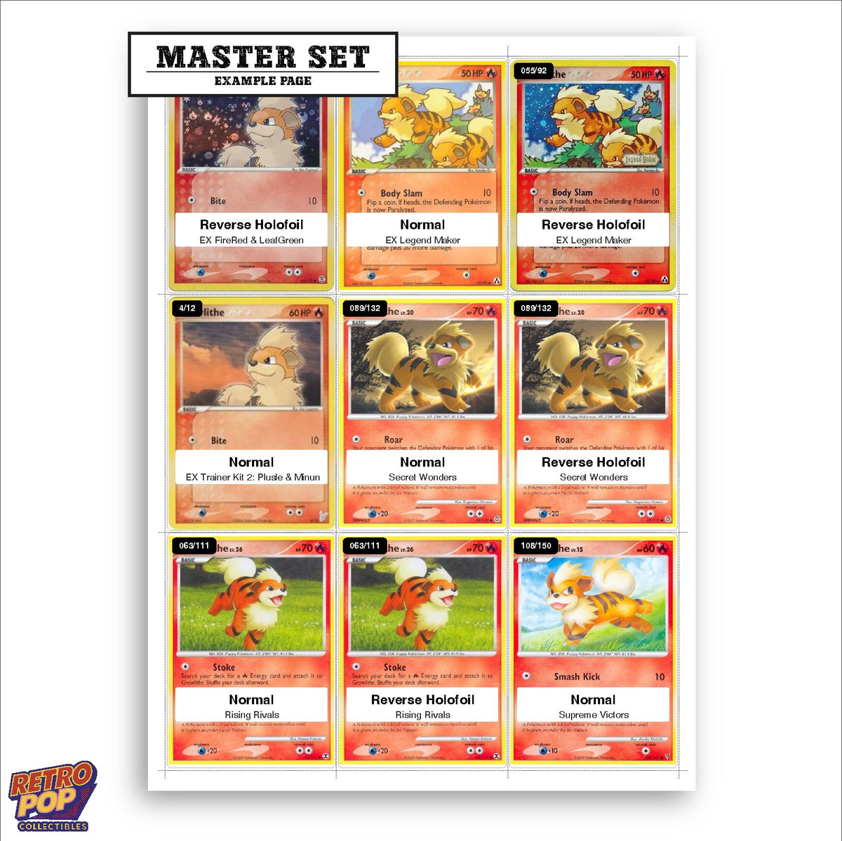 Printed Growlithe Pokemon placeholders in binder - real photo 1