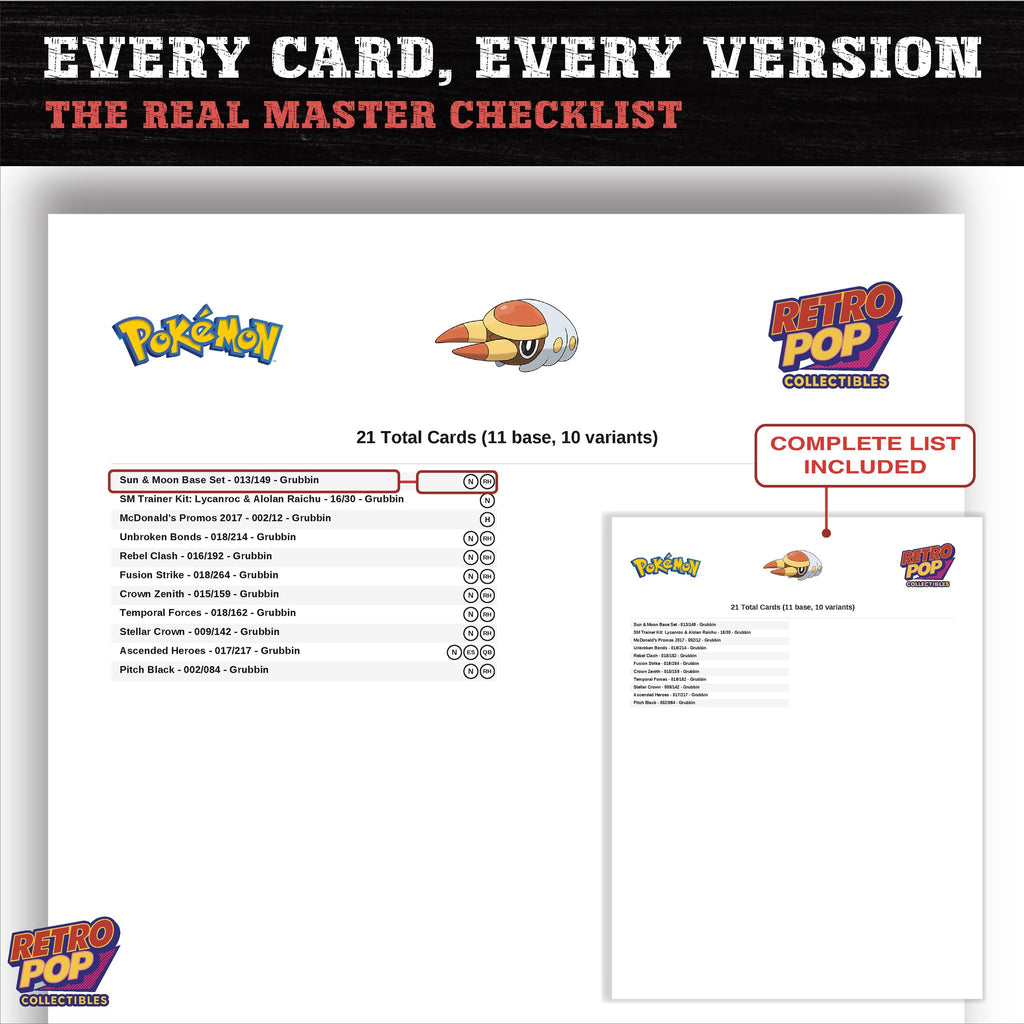 Grubbin master set checklist PDF preview - every card listed