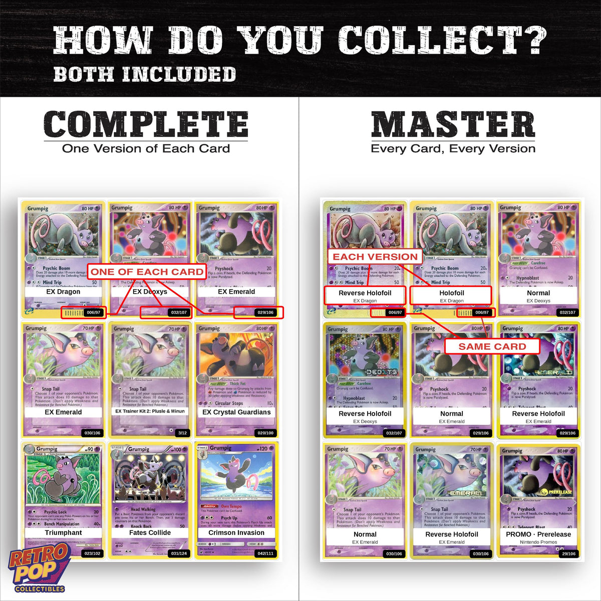 Complete Set vs Master Set versions of the Grumpig binder placeholders