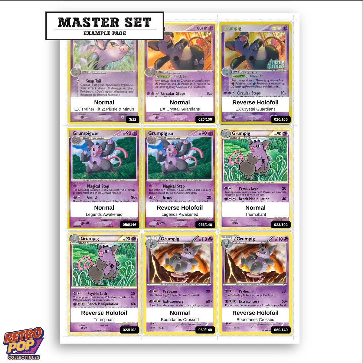 Printed Grumpig Pokemon placeholders in binder - real photo 3