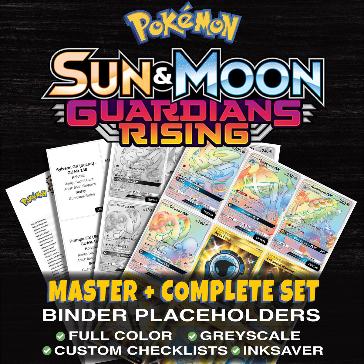 Guardians Rising Pokemon binder placeholders printable PDF - includes Sylveon GX (Secret)