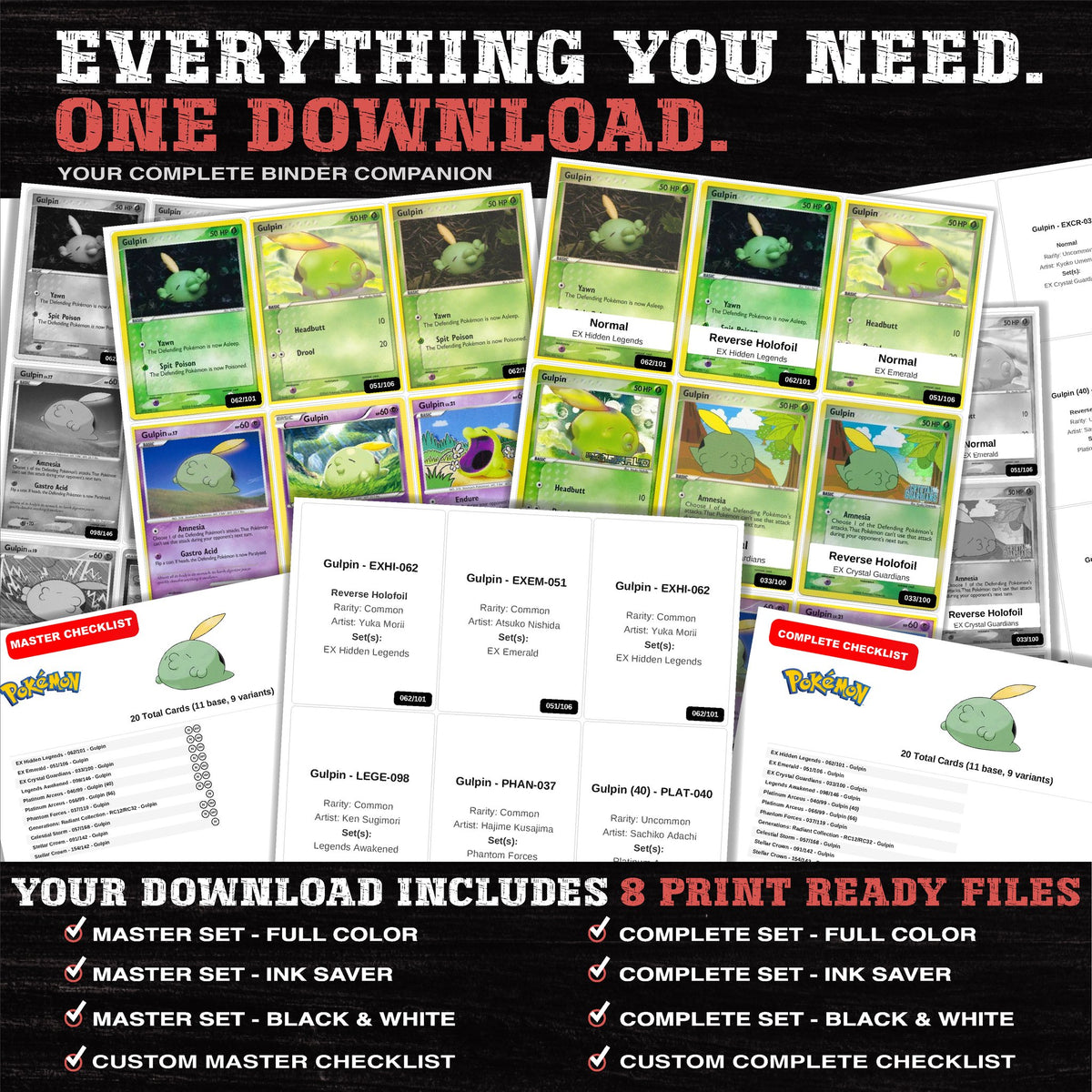 Everything included in the Gulpin master set download - 8 PDF files