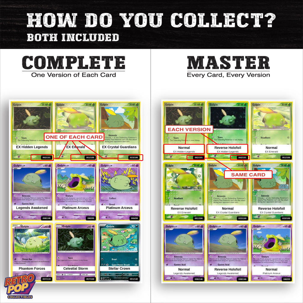 Complete Set vs Master Set versions of the Gulpin binder placeholders