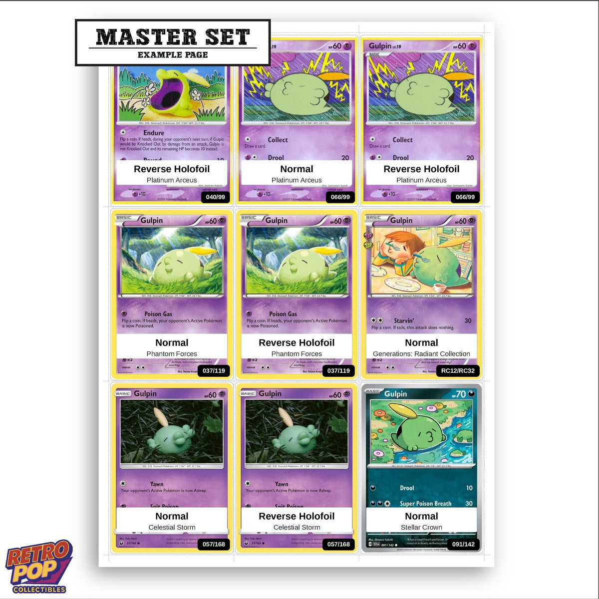 Printed Gulpin Pokemon placeholders in binder - real photo 3