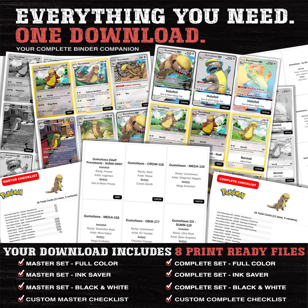 Everything included in the Gumshoos master set download - 8 PDF files