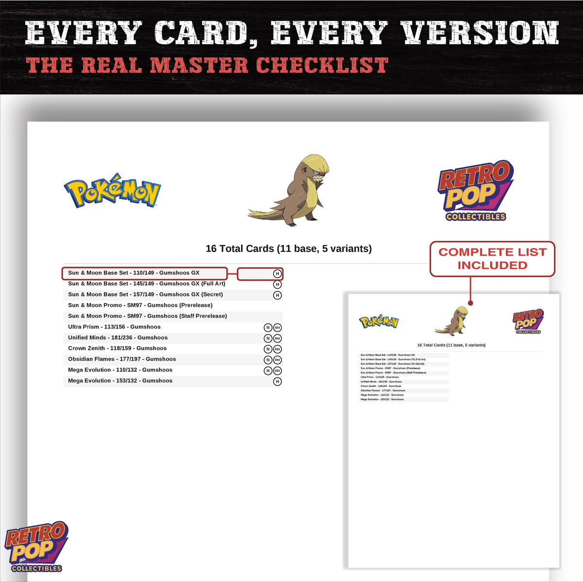 Gumshoos master set checklist PDF preview - every card listed