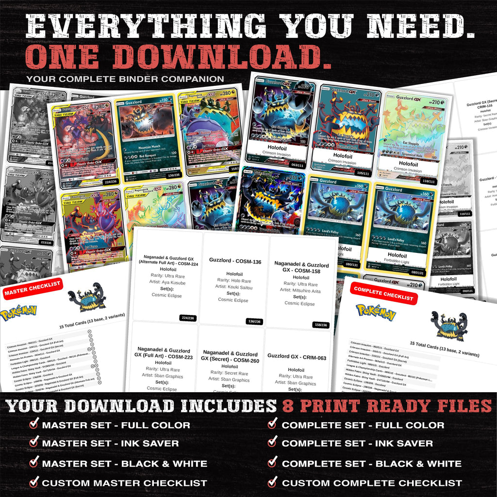 Everything included in the Guzzlord master set download - 8 PDF files