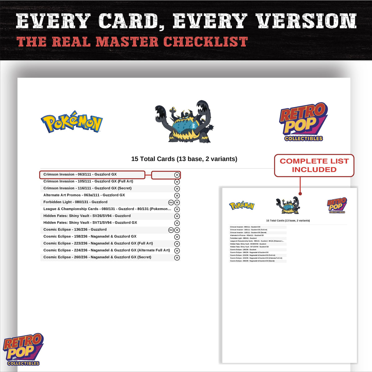 Guzzlord master set checklist PDF preview - every card listed