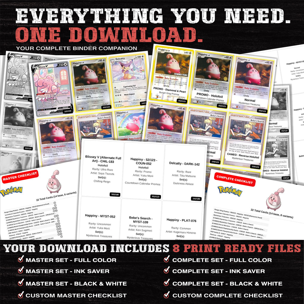 Everything included in the Happiny master set download - 8 PDF files