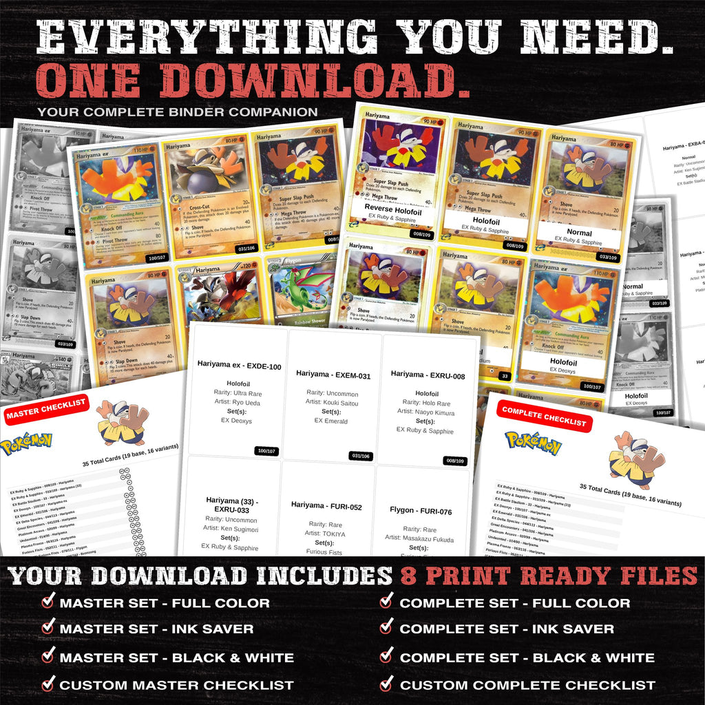 Everything included in the Hariyama master set download - 8 PDF files
