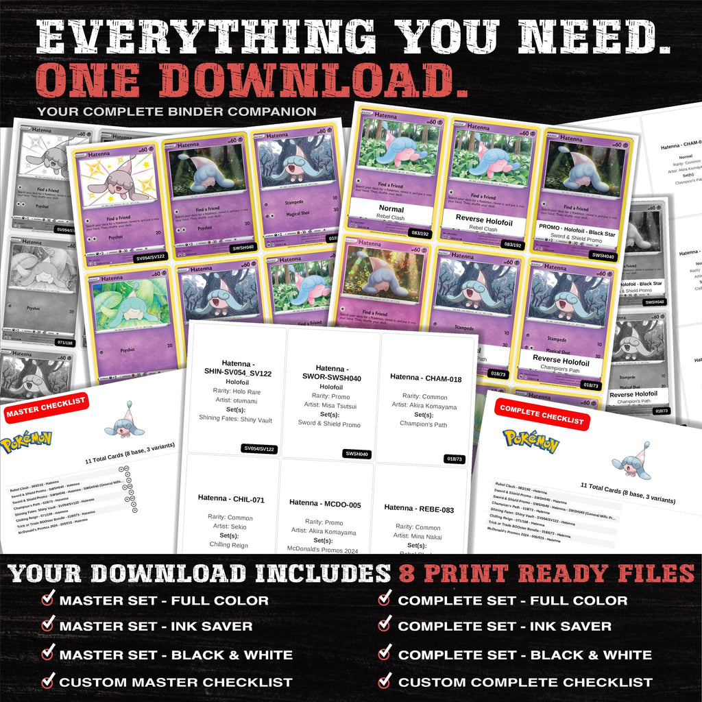 Everything included in the Hatenna master set download - 8 PDF files
