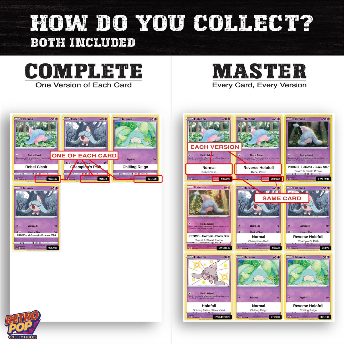 Complete Set vs Master Set versions of the Hatenna binder placeholders