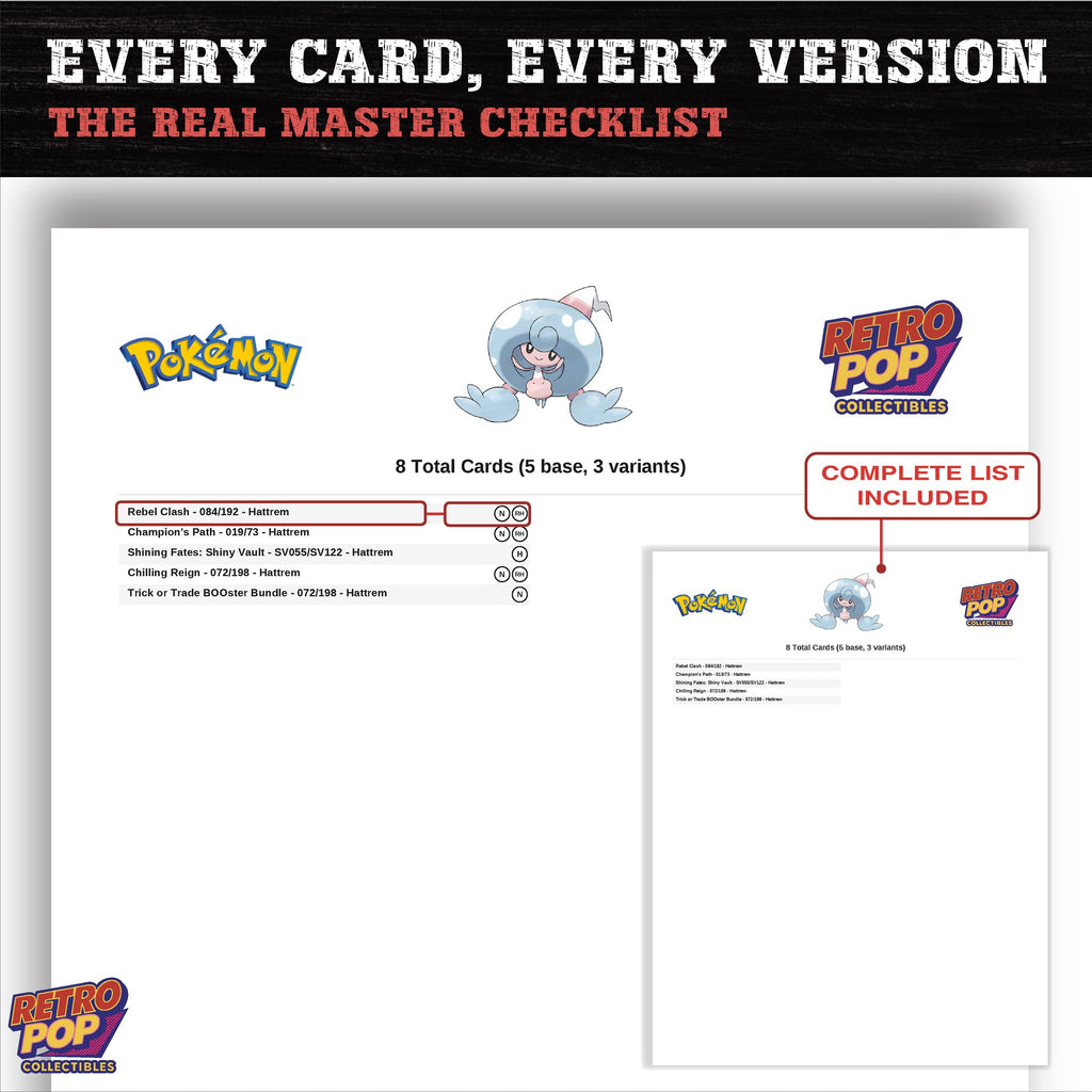 Hattrem master set checklist PDF preview - every card listed