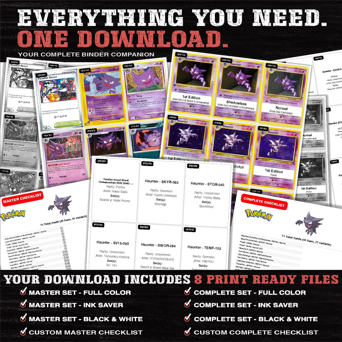 Everything included in the Haunter master set download - 8 PDF files