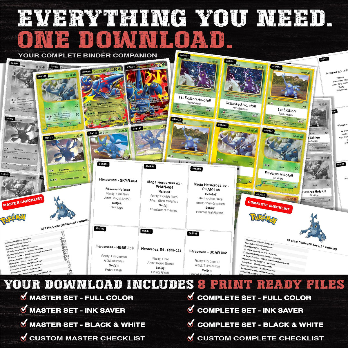 Everything included in the Heracross master set download - 8 PDF files