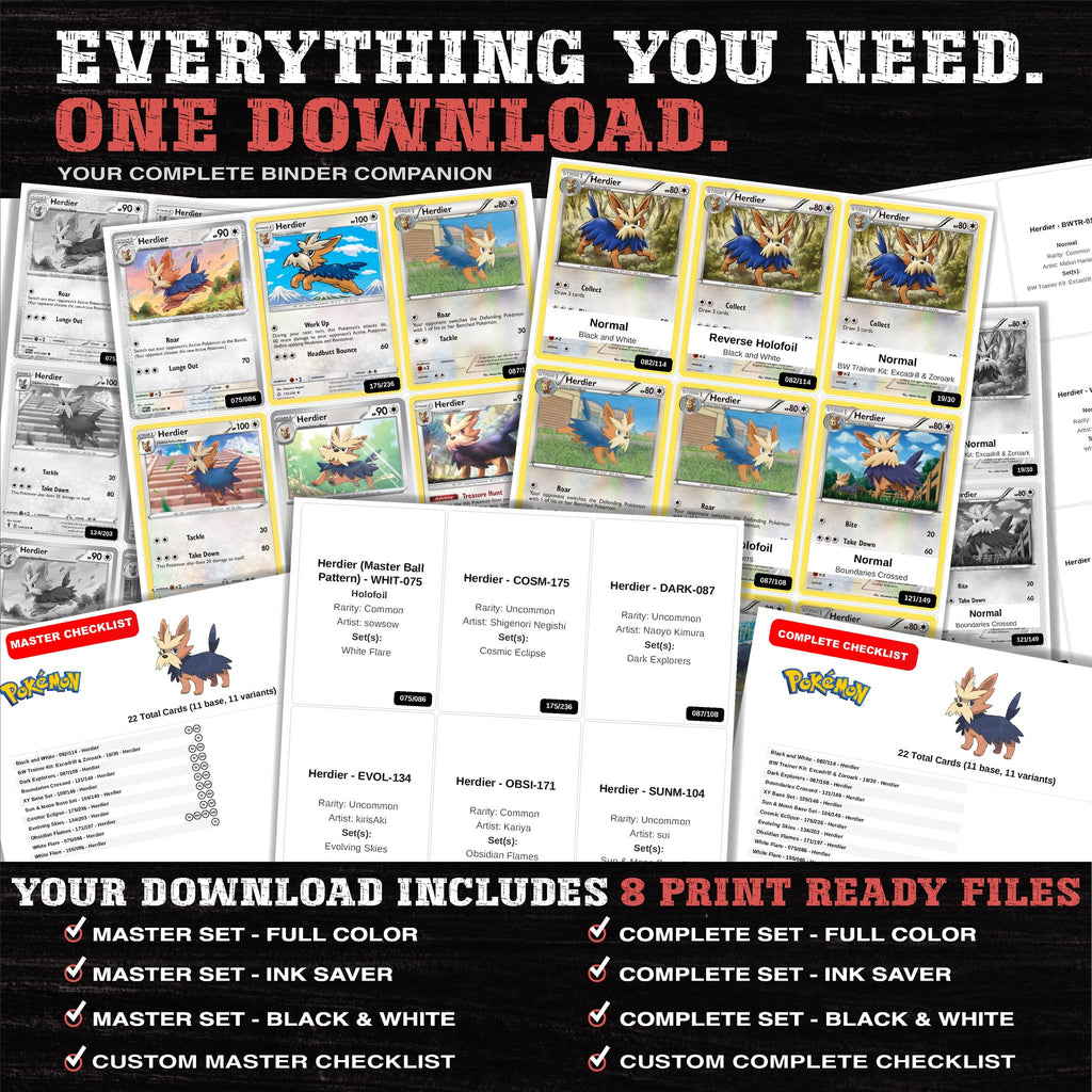Everything included in the Herdier master set download - 8 PDF files